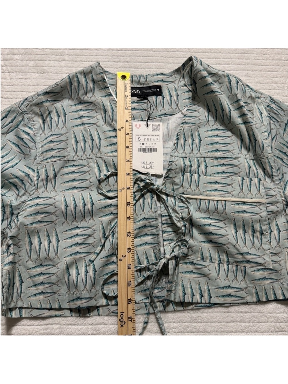 Zara Mint Green Patterned Tie-Front Crop Top - Picture 9 of 12